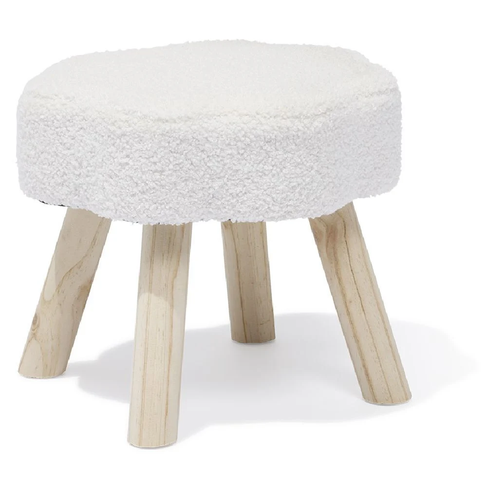Pouf décor nuage laine bouclée Blanc -  36x30xH33cm