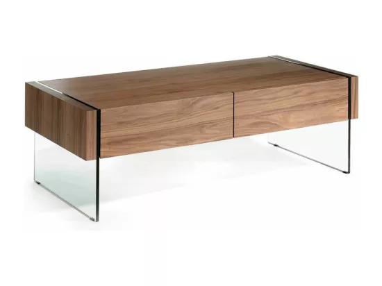 Table basse bois noyer et verre trempé Roka