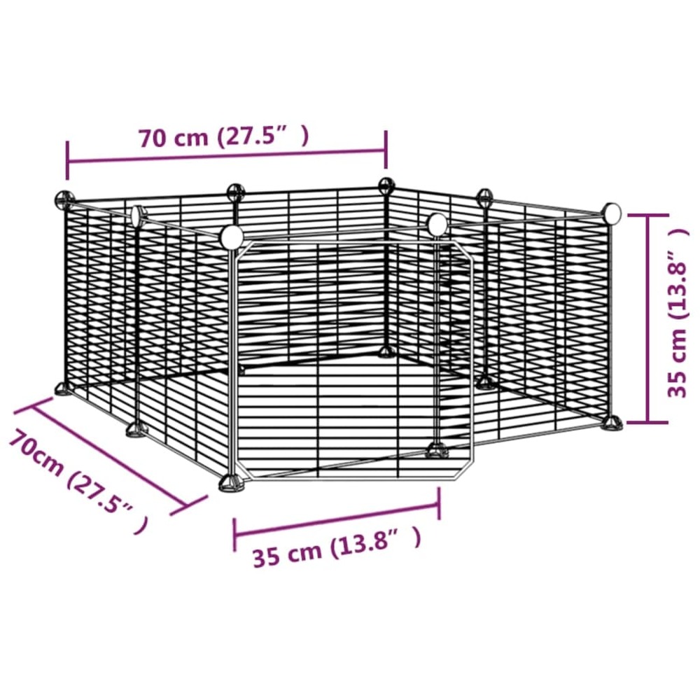Cage animaux de compagnie à 8 panneaux et porte noir 35x35 cm