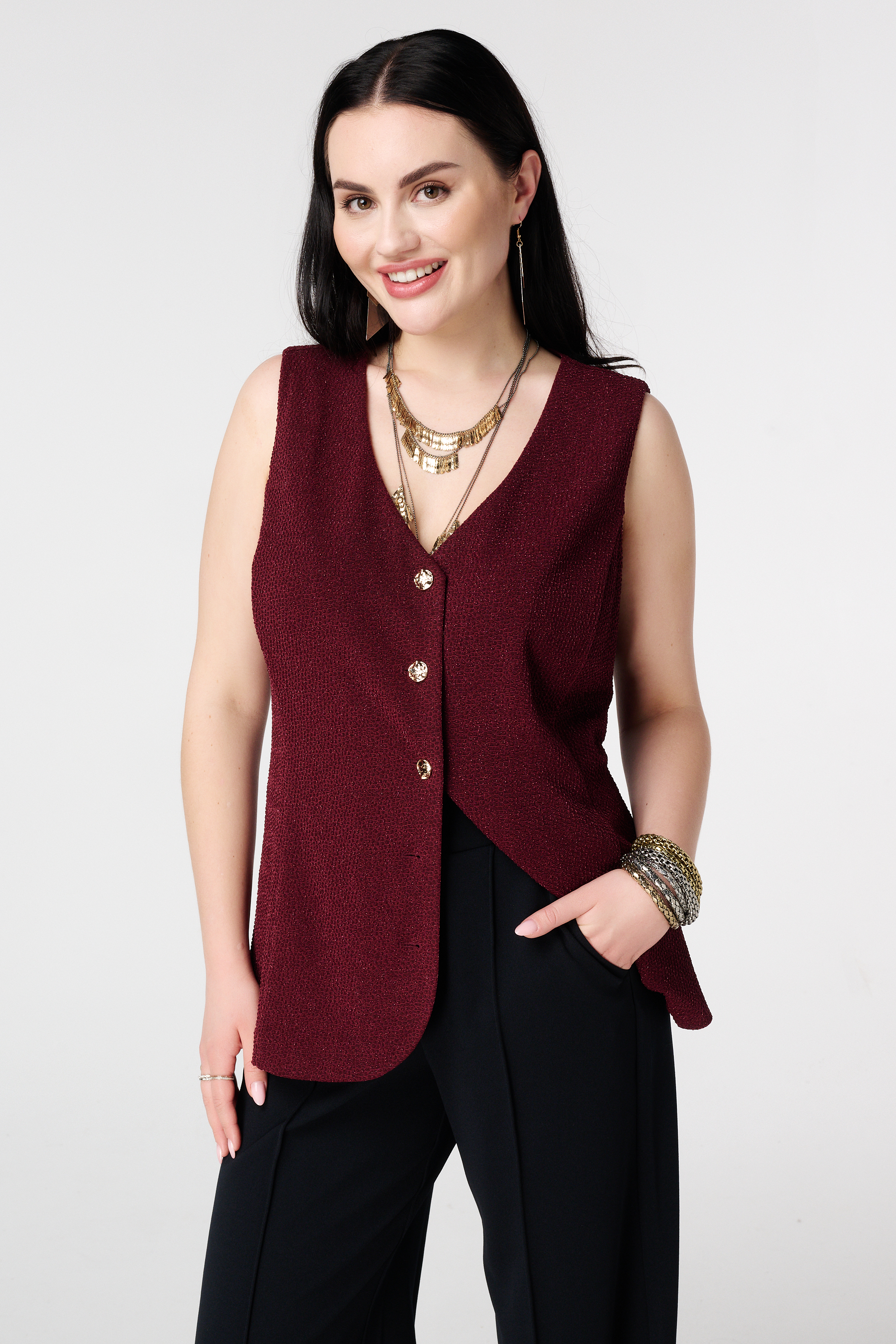 Gilet met knopen en lurex Donker rood