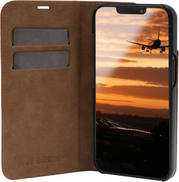 iPhone 15 Echtleder Bookcase Hülle Tegel (11004) - Braun (Cognac)