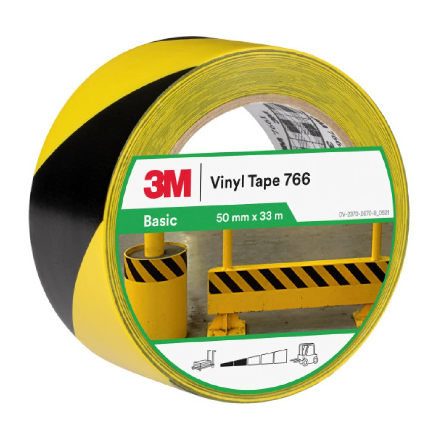 3M 766 Waarschuwingsmarkeringtape Geel/Zwart - 50 mm x 33 m