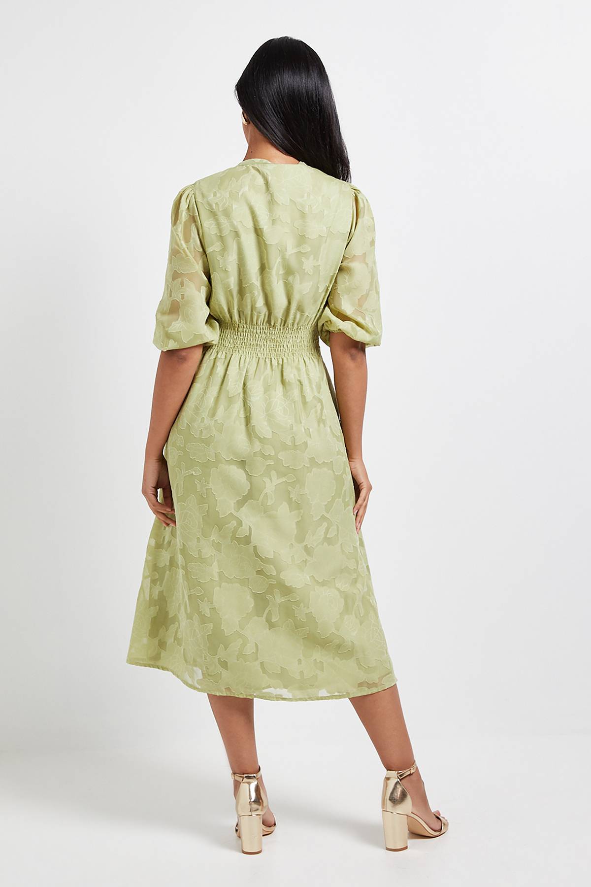 Wallis Robe Midi Boutonnée à Jacquard Floral Petite