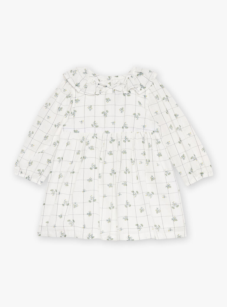 Robe écrue à imprimé à carreaux et fleuri