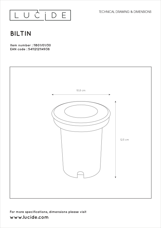Lucide Biltin spot buiten IP67 Ø10,8 zwart