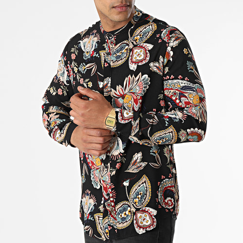 Chemise Manches Longues Col Mao Floral UY843 Noir