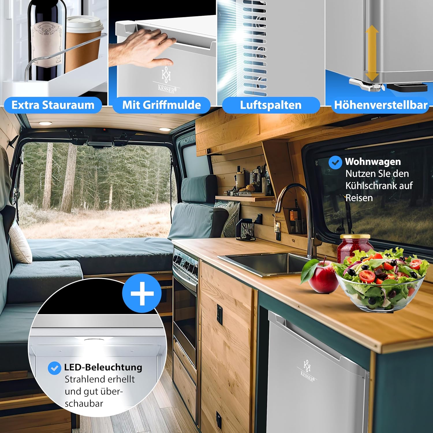 KESSER® Mini réfrigérateur avec Serrure, Mini Bar de 40 l, Silencieux, 22 DB, verrouillable, Chambre à Coucher, butée de Porte Amovible, env. 4 à 16 °C, Hauteur 57 cm, éclairage intérieur