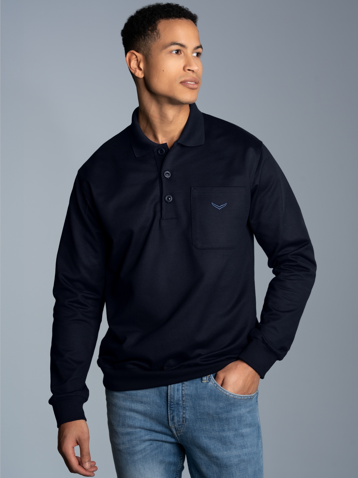 Langarm Polo aus Sweat-Qualität Navy