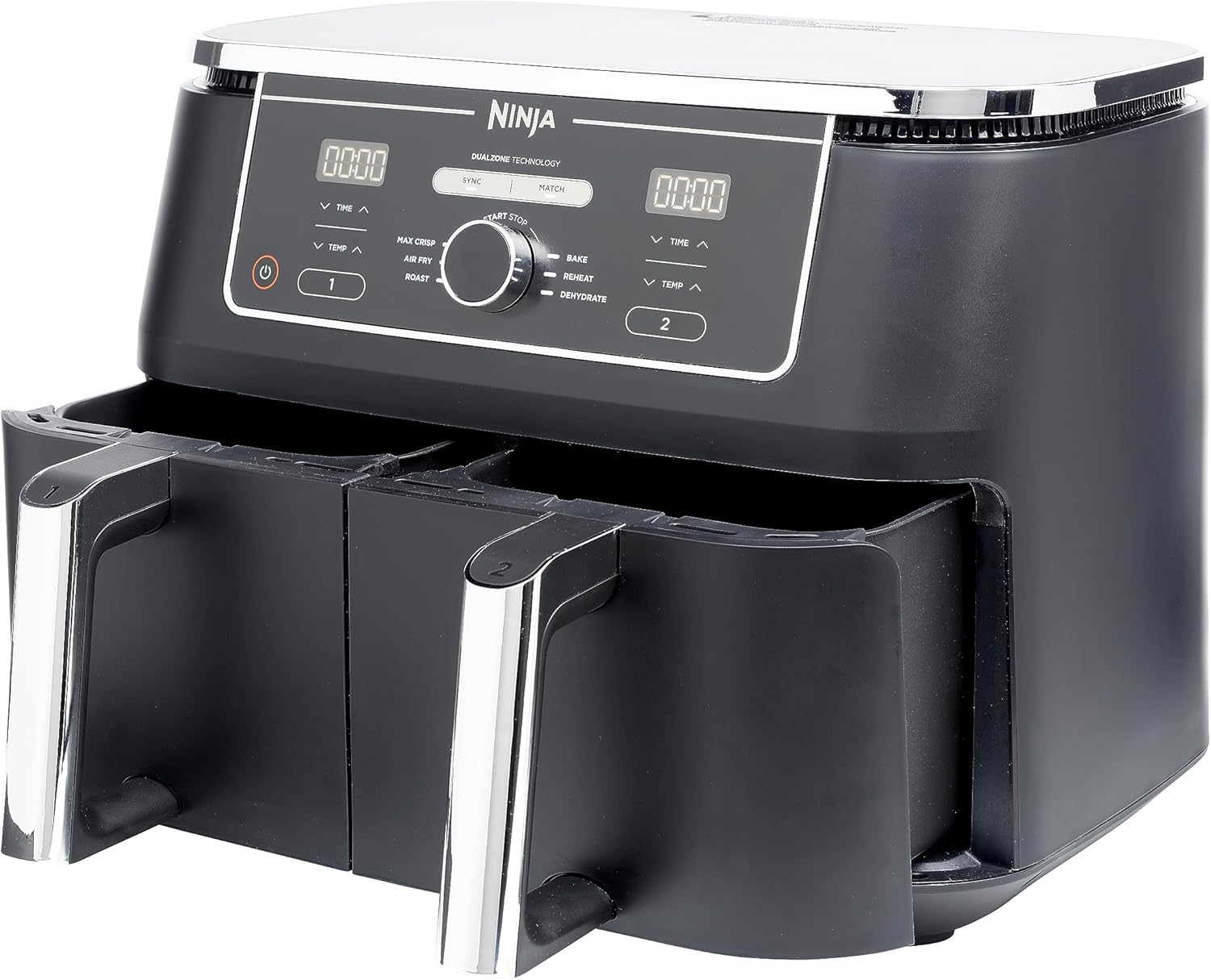 Ninja Foodi MAX Friteuse à air numérique double zone, 2 tiroirs, 9,5 L, 6 en 1, n'utilise pas d'huile, Max Crisp, rôtir, cuire, réchauffer, déshydrater, cuire 8 portions, paniers antiadhésifs lavable