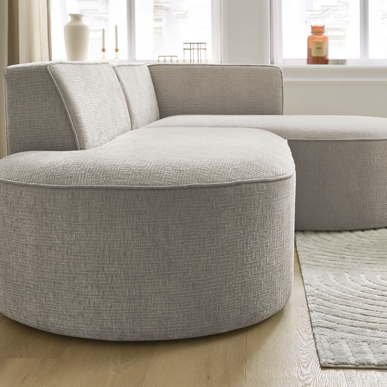 Bobochic Canapé d'angle droit fixe 4 places Rousseau texturé beige - 250x160x72 cm