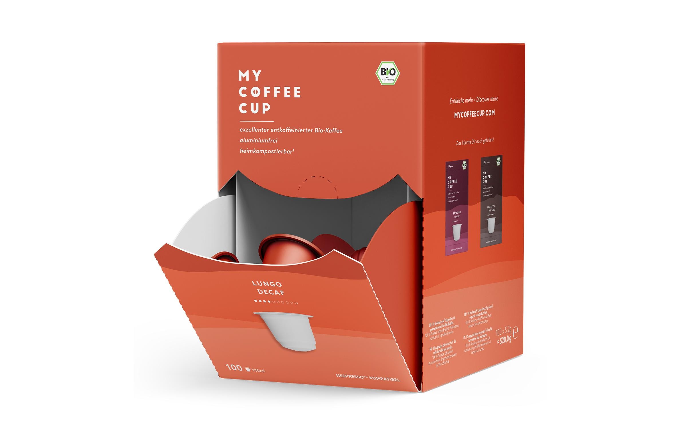 Kaffeekapseln Lungo decaf 100 StückHeimkompostierbare Nespresso-Kapseln mit hochwertigem Bio-Kaffee