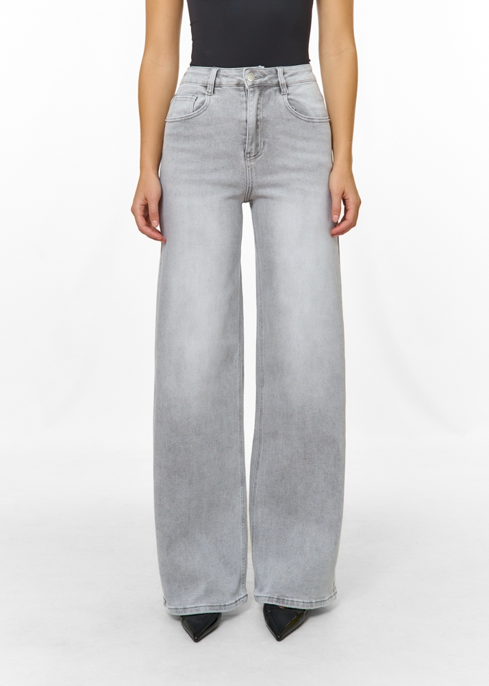 Wide leg stretch jeans lichtgrijs