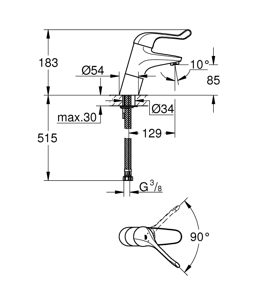 Grohe Euroeco Special 1-gats wastafelkraan hoog chroom