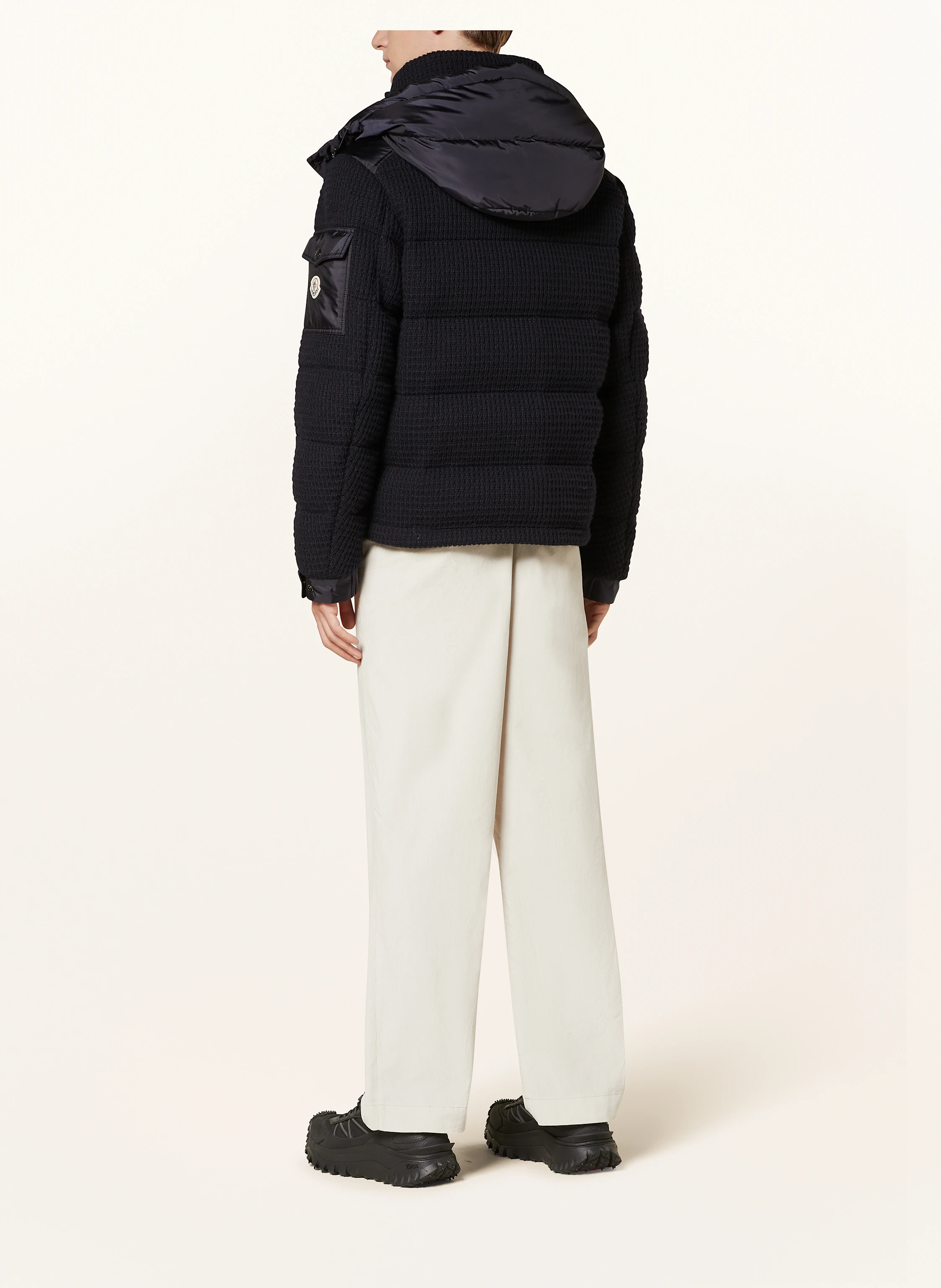 MONCLER Daunenjacke im Materialmix mit abnehmbarer Kapuze