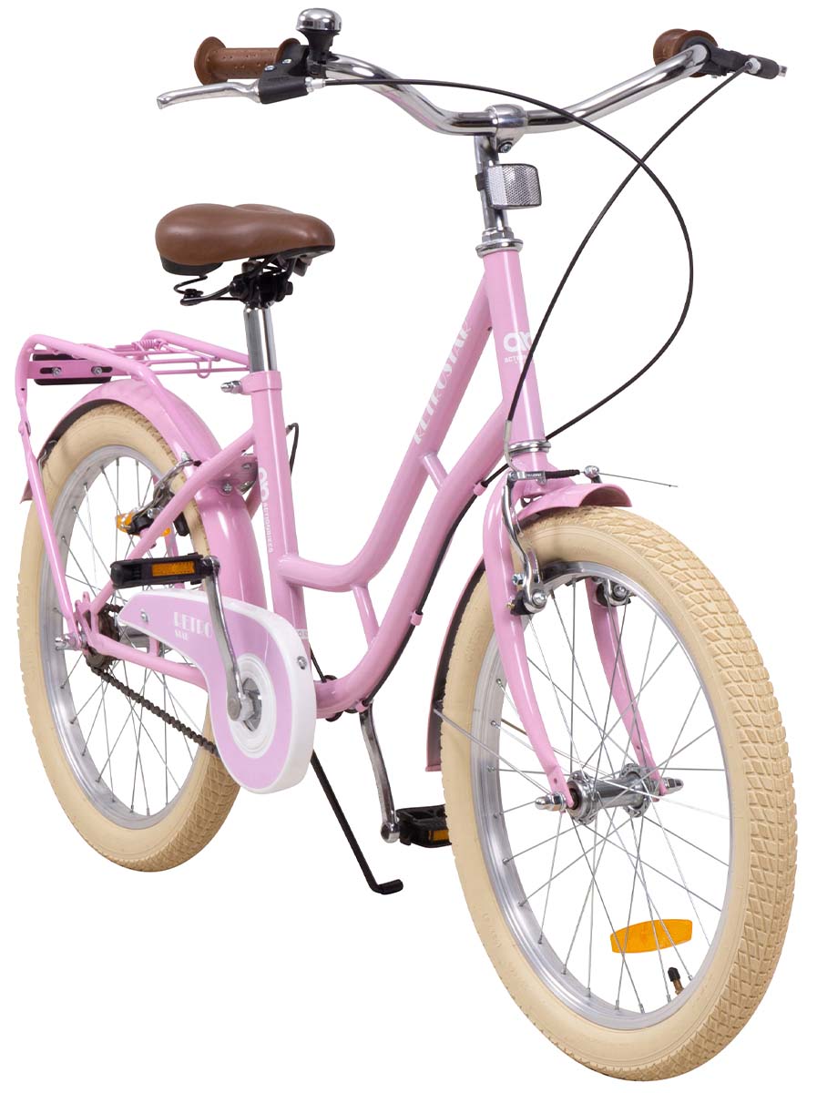 Actionbikes Kinderfahrrad Retrostar 20 Zoll, Rosa, Fahrradständer, Gepäckträger, Sattel gefedert