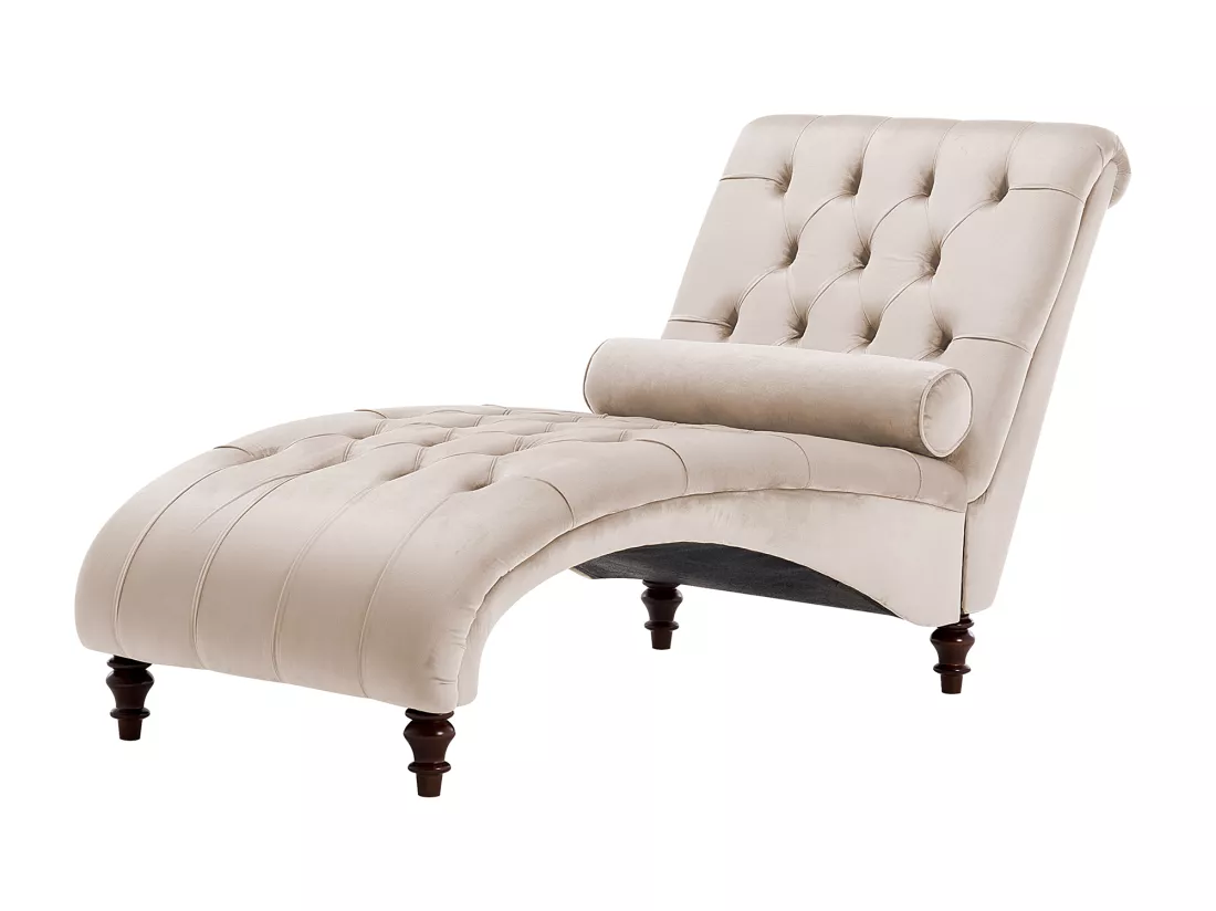 Chaise longue en velours beige MURET
