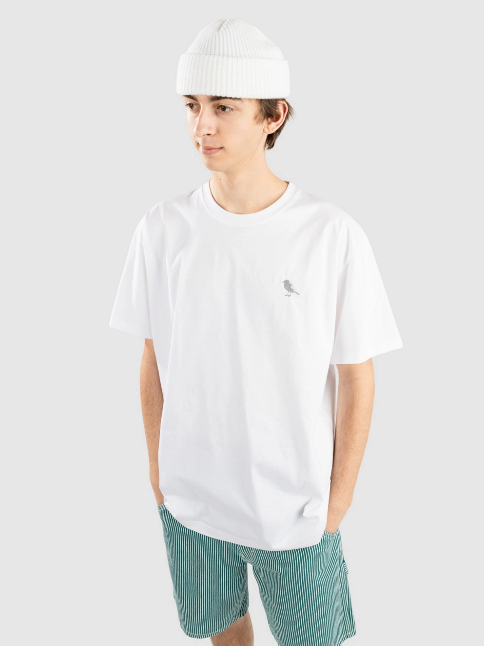Cleptomanicx Embroidery Gull Mono T-Shirt white