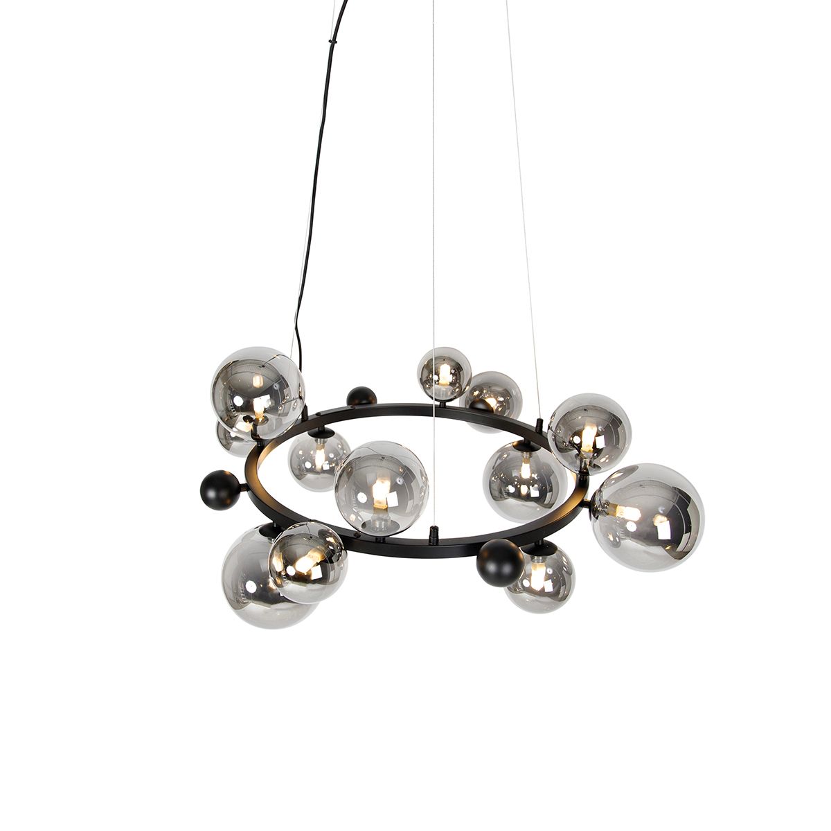 Art Deco hanglamp zwart met smoke glas 12-lichts - David