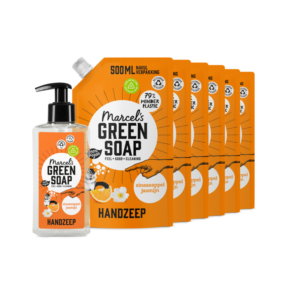 Marcel's Green Soap Handzeep Sinaasappel & Jasmijn 250 ml6 Navullingen Pakket