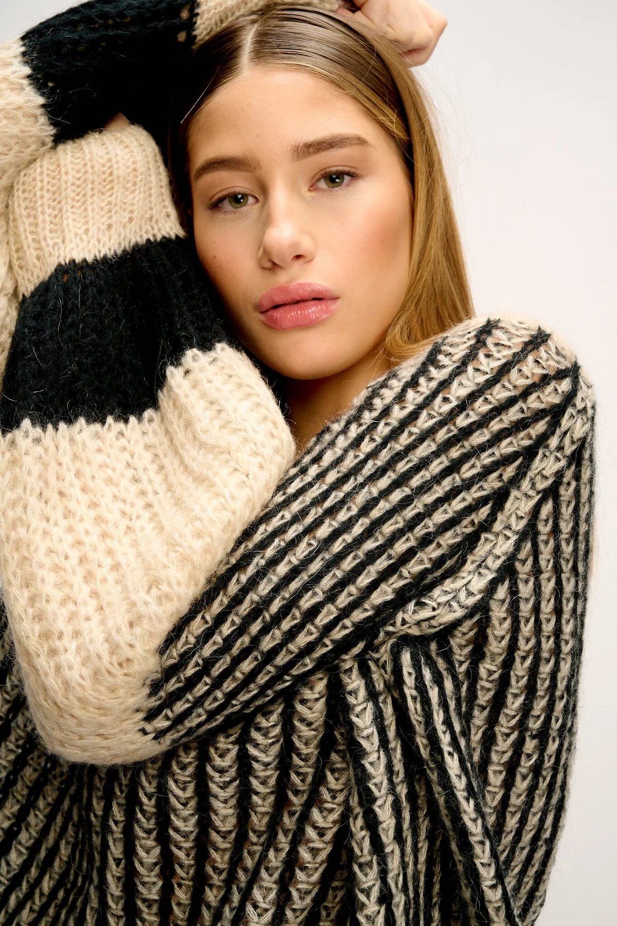 Noella Liana Knit Sweater cream black