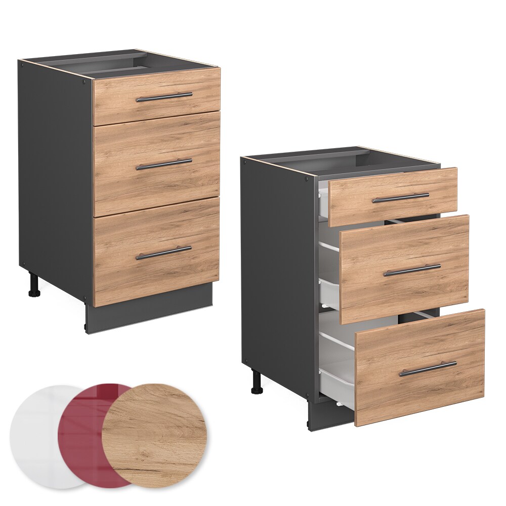 Vicco Schubunterschrank Küchenschrank Küchenmöbel Fame-Line Anthrazit Eiche modern 50 cm Küche Einbauküche Drehtür Blende Küchenzeile