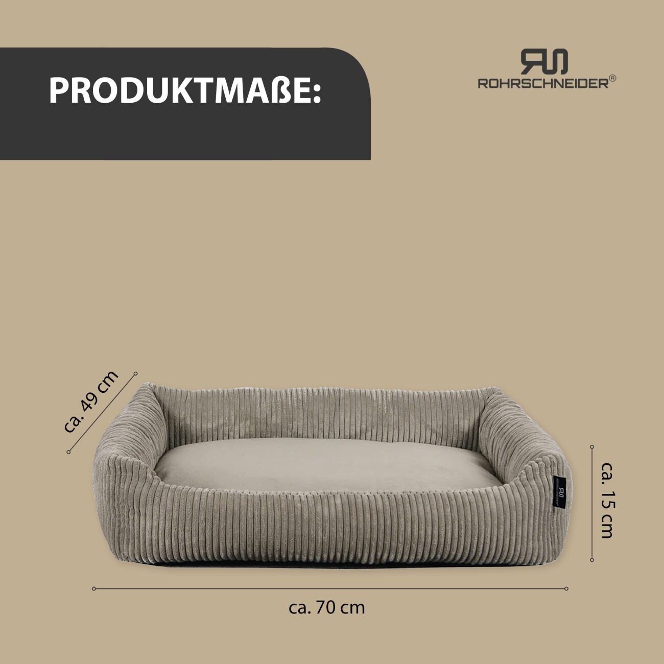 Rohrschneider ® Katzenbett waschbar mit Gratis-Beigabe, robuster Breit-Cordstoff taupe
