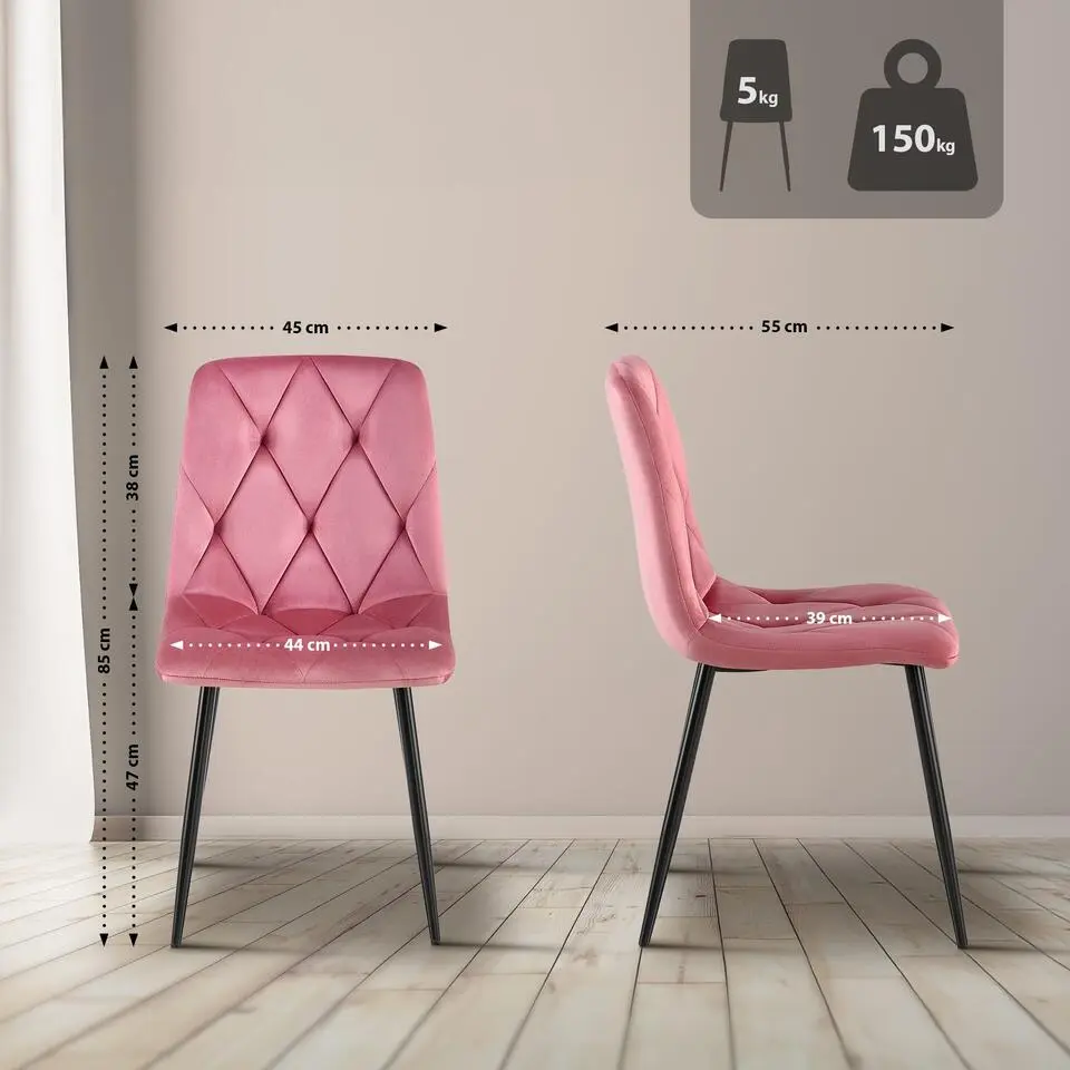 CLP Set van 2 Eetkamerstoel Clairton zwart Frame - Fluweel - roze