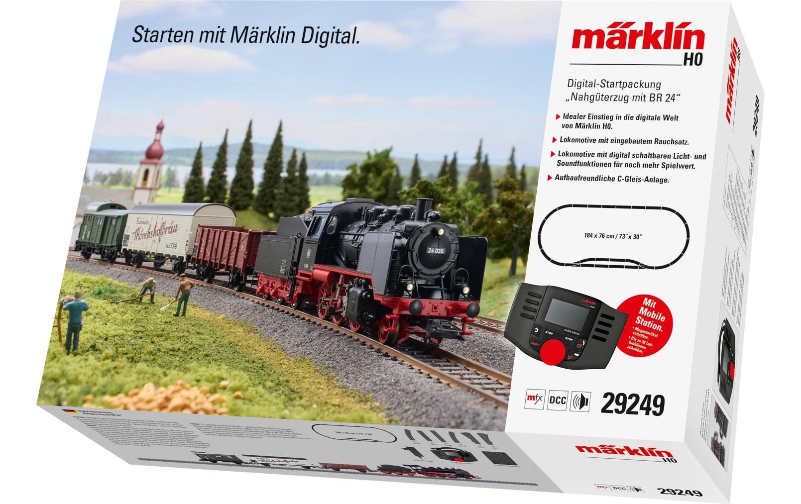 Startpackung Digital SP Nahgüterzug mit BR 24, III<br>Schlepptender-Lokomotive mit Geräuschfunktionen und LED-Beleuchtung