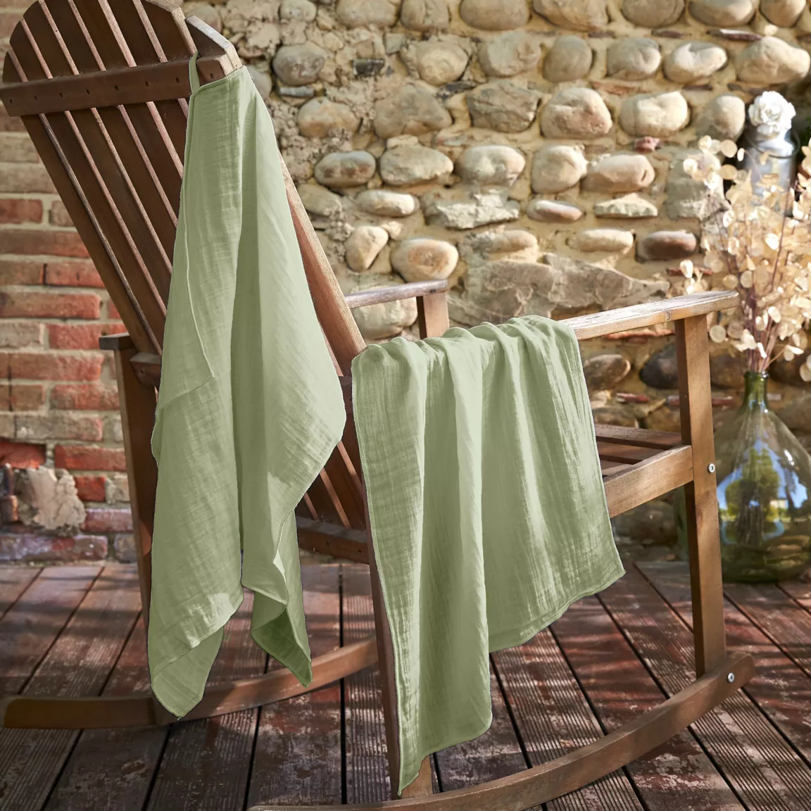 Lot de 2 essuie-mains gaze de coton (70 cm) Gaïa Vert tilleul