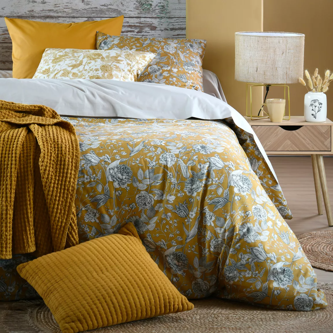 Housse de couette percale de coton (260 x 240 cm) Jacinthe Jaune moutarde