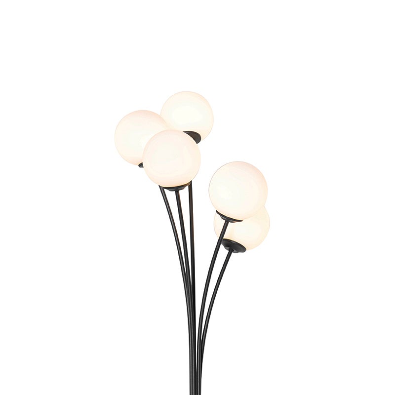 QAZQA - Moderne staande lamp, zwart met opaalglas, 5-lichts - Athene I Woonkamer I Slaapkamer - Rond staal - LED-compatibel G9