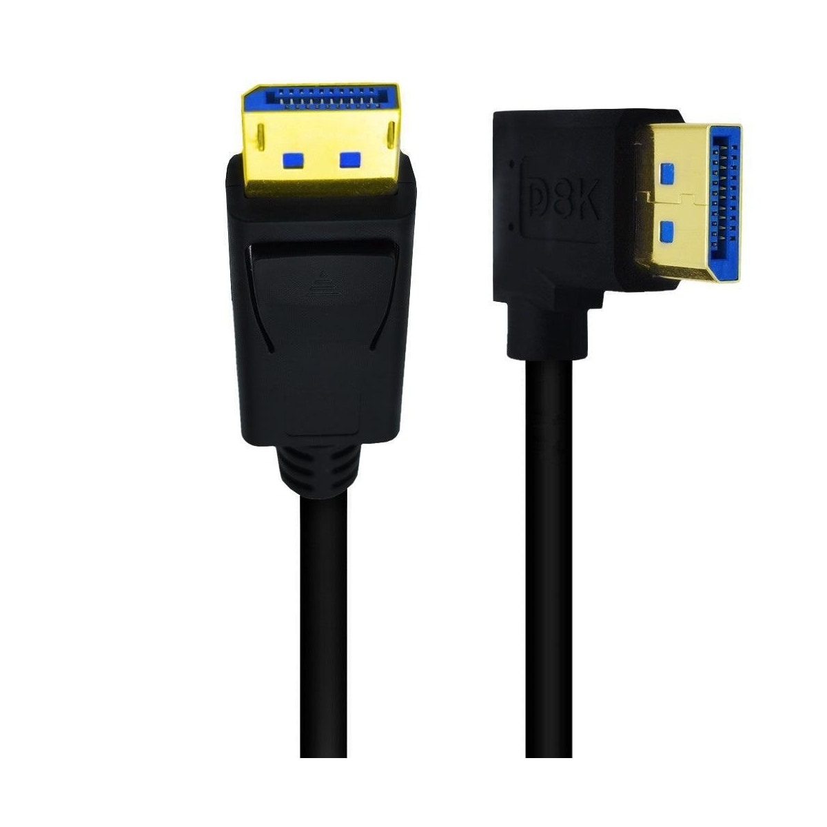 NÖRDIC 2m vinklet Displayport til Displayport-kabel ver 1.4 UHD 8K i 60Hz 32.4Gbps 10-bit HDR dobbeltskjermet