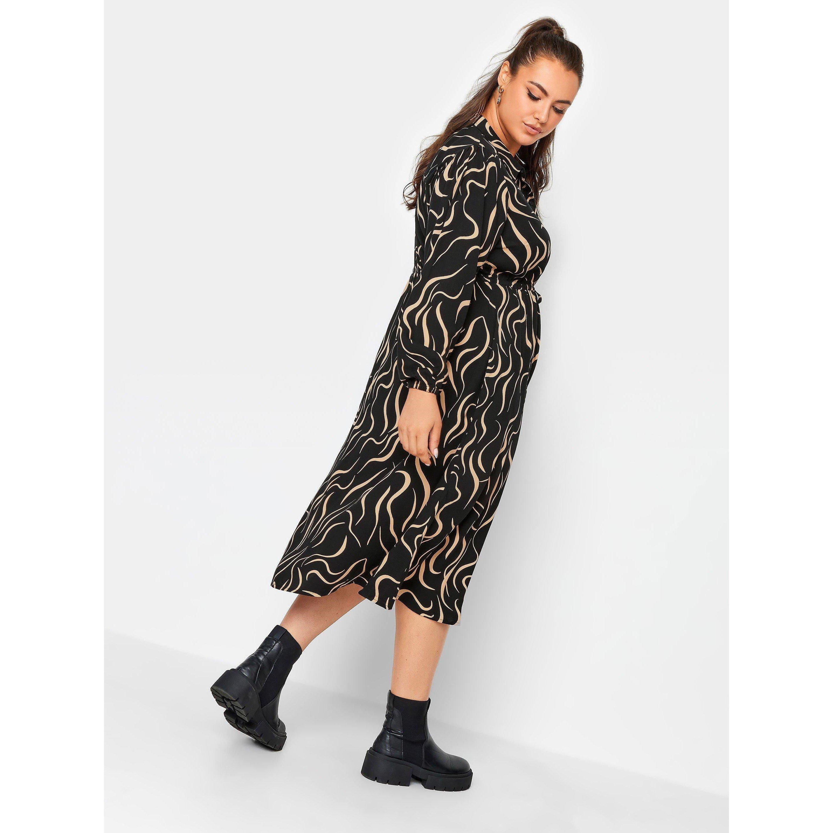 YOURS Curve Long Sleeve Swirl Shirt Dress