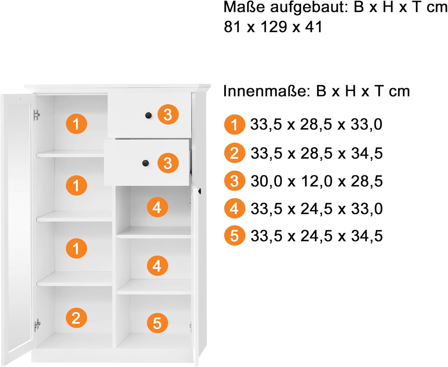 trendteam smart living - Baxter - Vitrine - Weiß - Schrank mit 7 Fächern und 2 Schubladen - (BxHxT) 81 x 129 x 41 cm - Landhausstil - Kratzfest