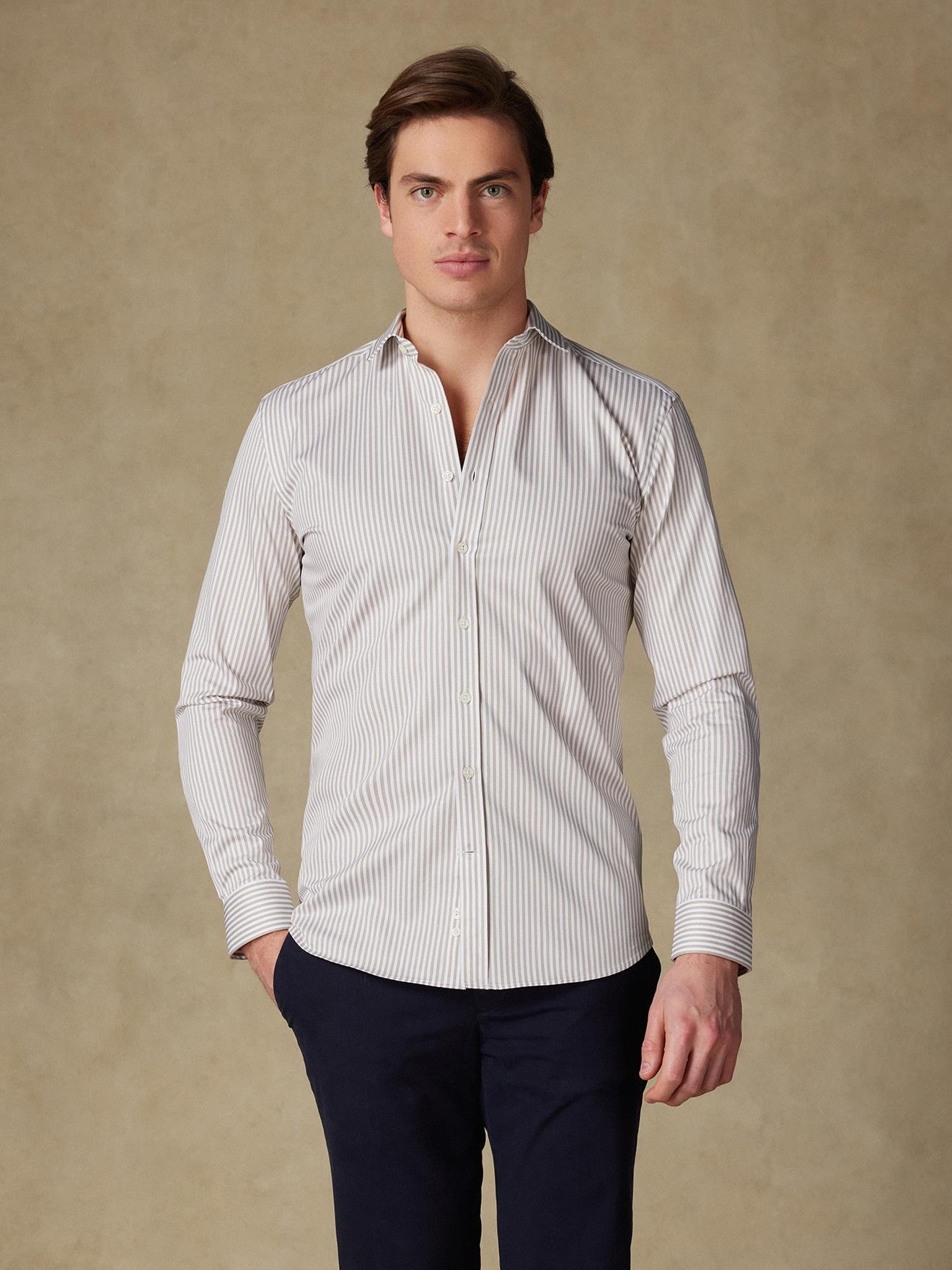 Chemise cintrée Barry à rayures sable - Petit col