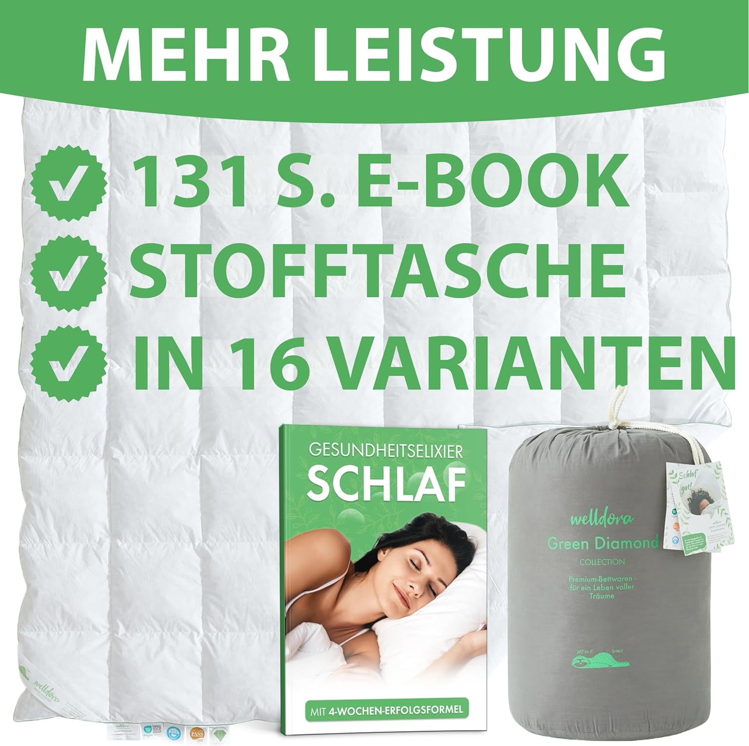 Welldora Komfort Bettdecke 155x220 zweiteilig | 100% weiche Federn & Daunen | Fachärztlich geprüft, Oeko-Tex, Allergiker | Zert. für Tierwohl | 2 Decken Vierjahreszeiten Daunendecke Sommer & Winter