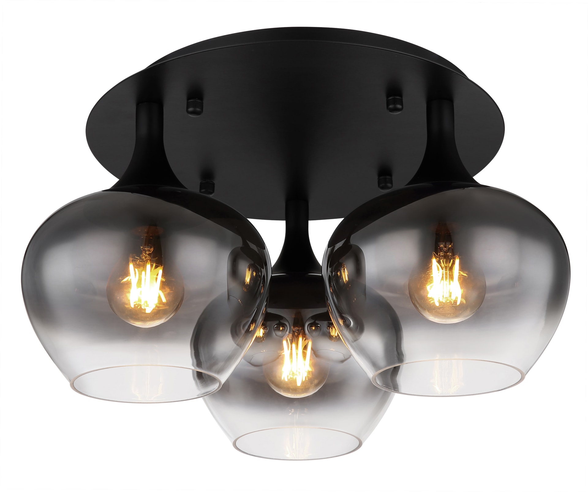 Globo Retrofit Deckenlampe Maxy schwarz Rauchglas 45cm 25,5cm 3-flammig