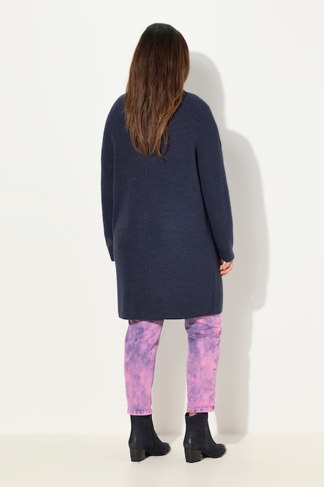 Long-Strickjacke, Oversized, Stehkragen, Rippstrick
