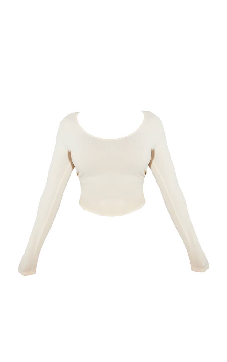 Crème Haut Ajusté Longline Sans Coutures À Manches Longues Stretch