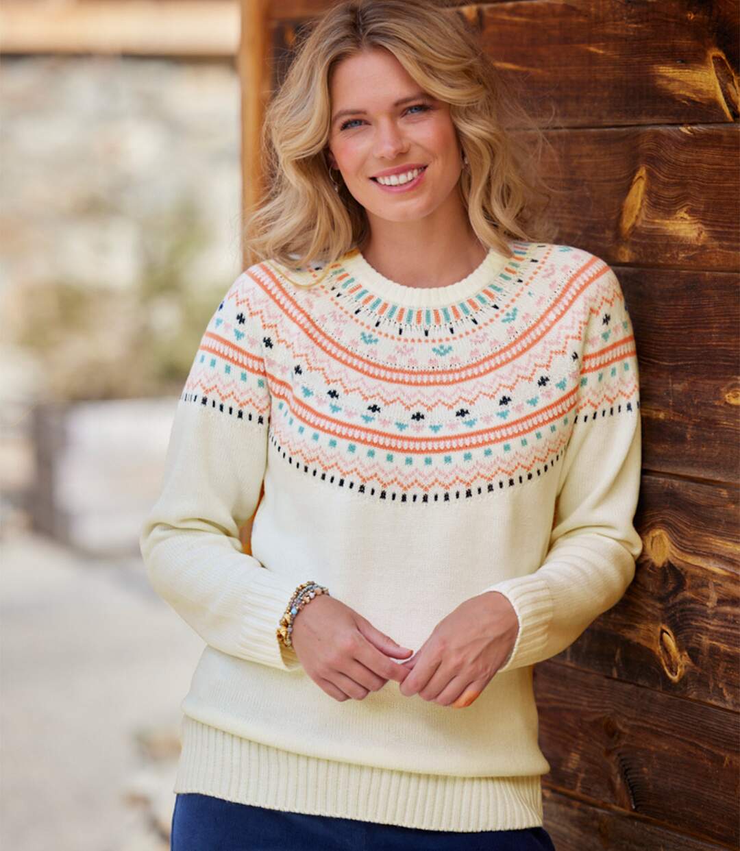 Pull Tricot à Col Rond Motifs Jacquard