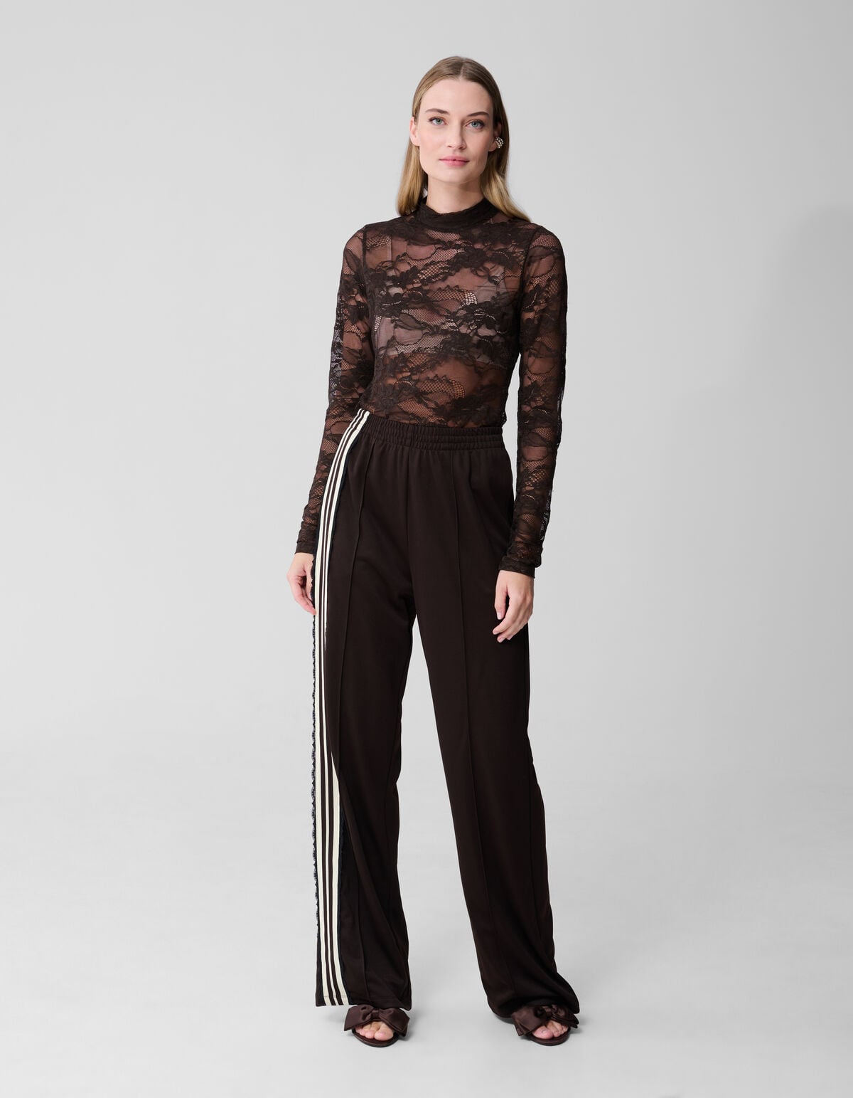 Asymmetrische Tape Wide Leg Broek Donkerbruin