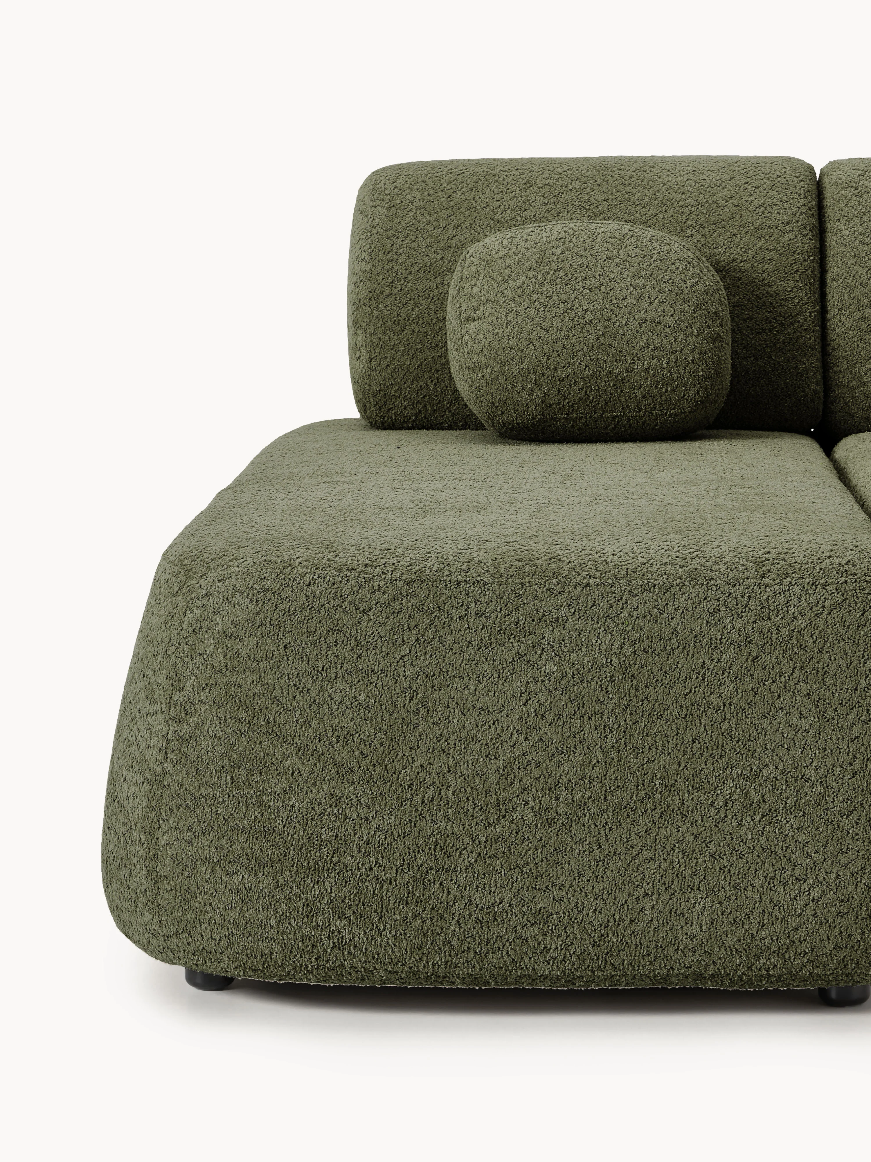 Hoekbankbed Pao van teddy-bouclé met opbergruimte