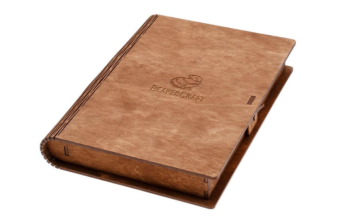 BeaverCraft Set of 4 Knives S09 Book, houtsnijset met houten opbergboek