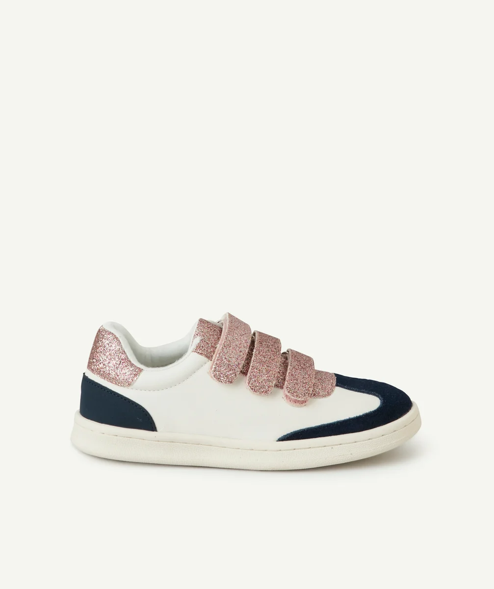 BASKETS BASSES FILLE BLANCHE BLEU ET PAILLETÉES ROSE