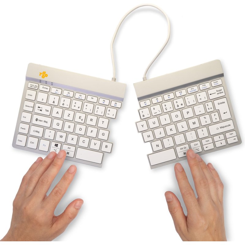 R-Go Tools Clavier ergonomique R-Go Split Break avec logiciel de pause, clavier ergonomique divisé, AZERTY (FR), bluetooth, blanc