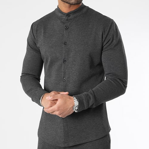 Ensemble Chemise Manches Longues Col Mao Et Pantalon Cargo 1070521 Gris Anthracite Chiné