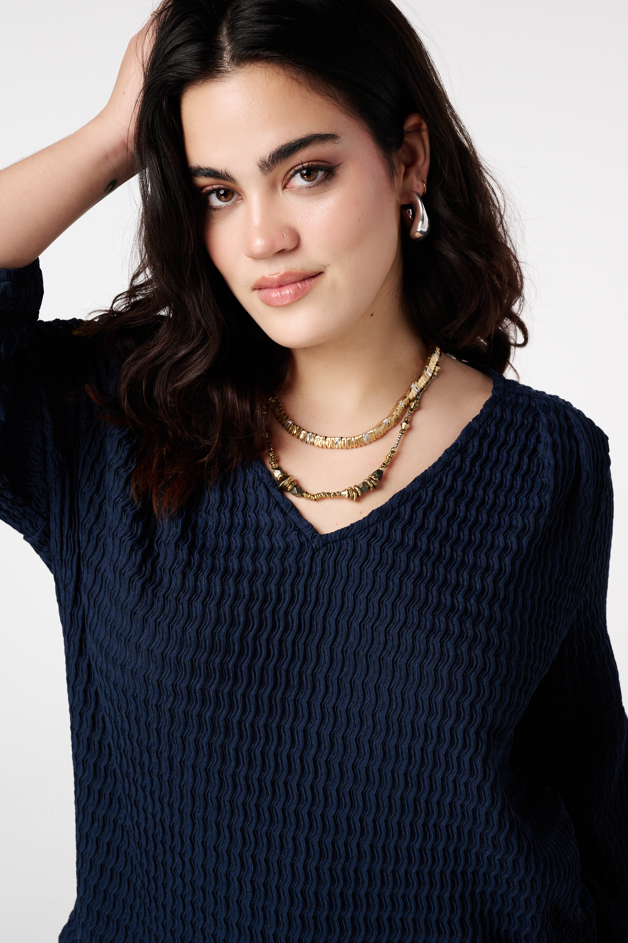Top met structuur stof Navy blauw