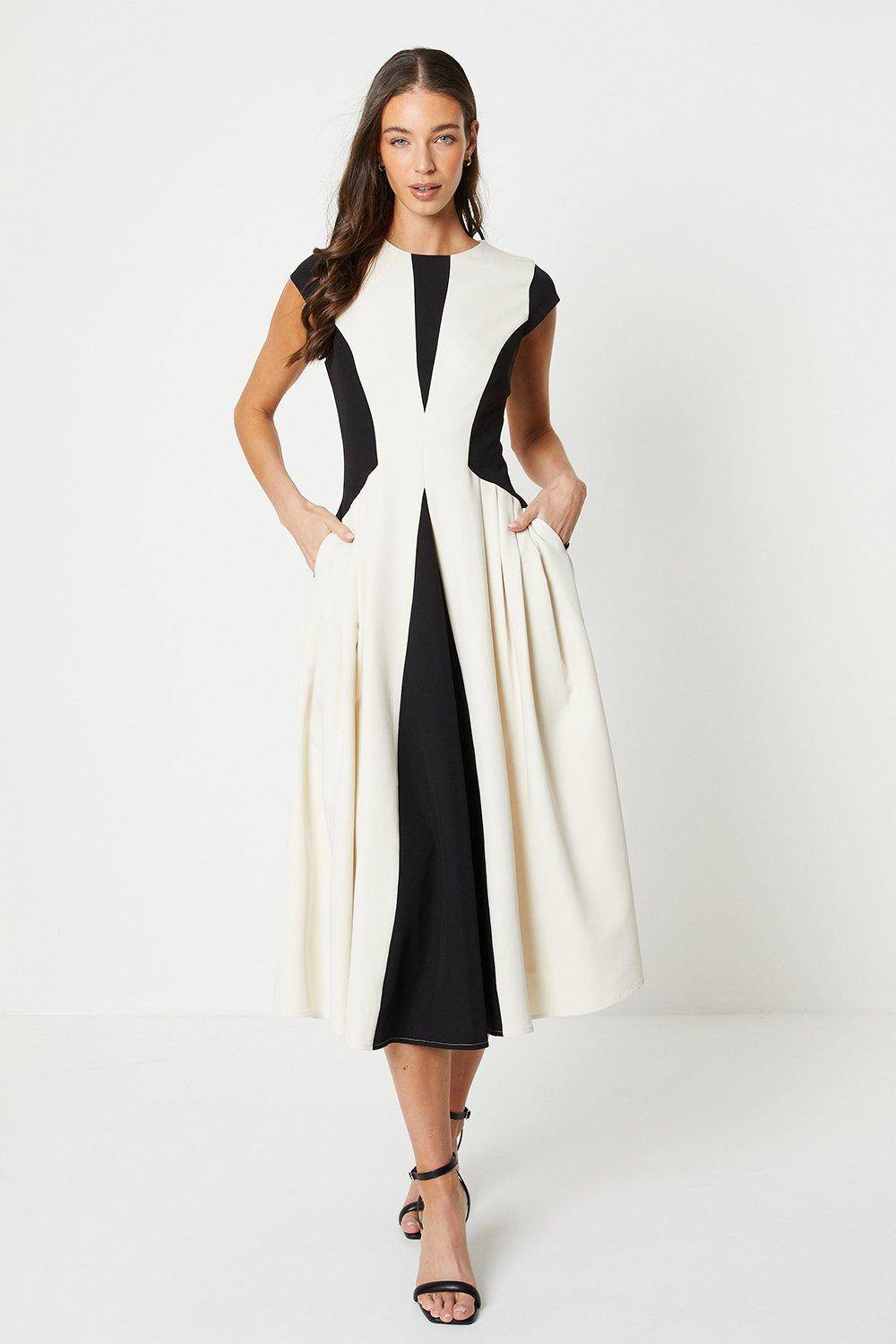 Coast Robe Midi en Crêpe à Blocs de Couleurs