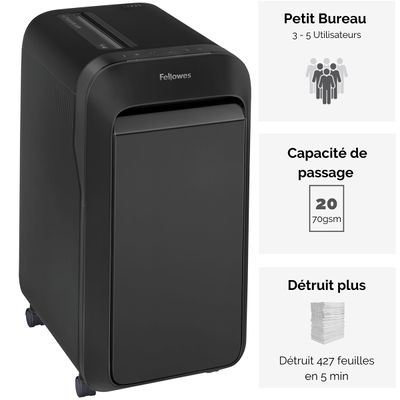 Fellowes Powershred LX221 - destructeur de documents coupe croisée microparticules - 20 feuilles - Corbeille 30 litres - noir