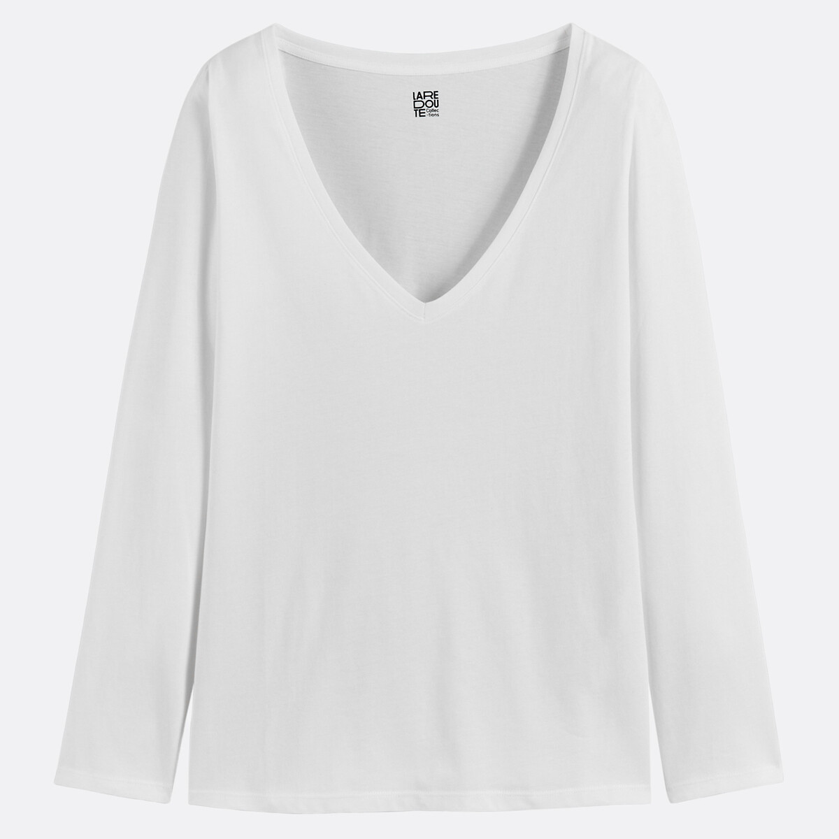 COLEÇÕES LA REDOUTE<br>Camiseta de algodão orgânico, gola V, mangas compridas